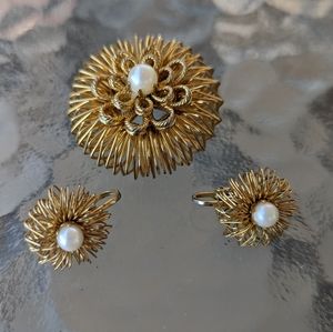 Authentic pearl clip ons and brooch